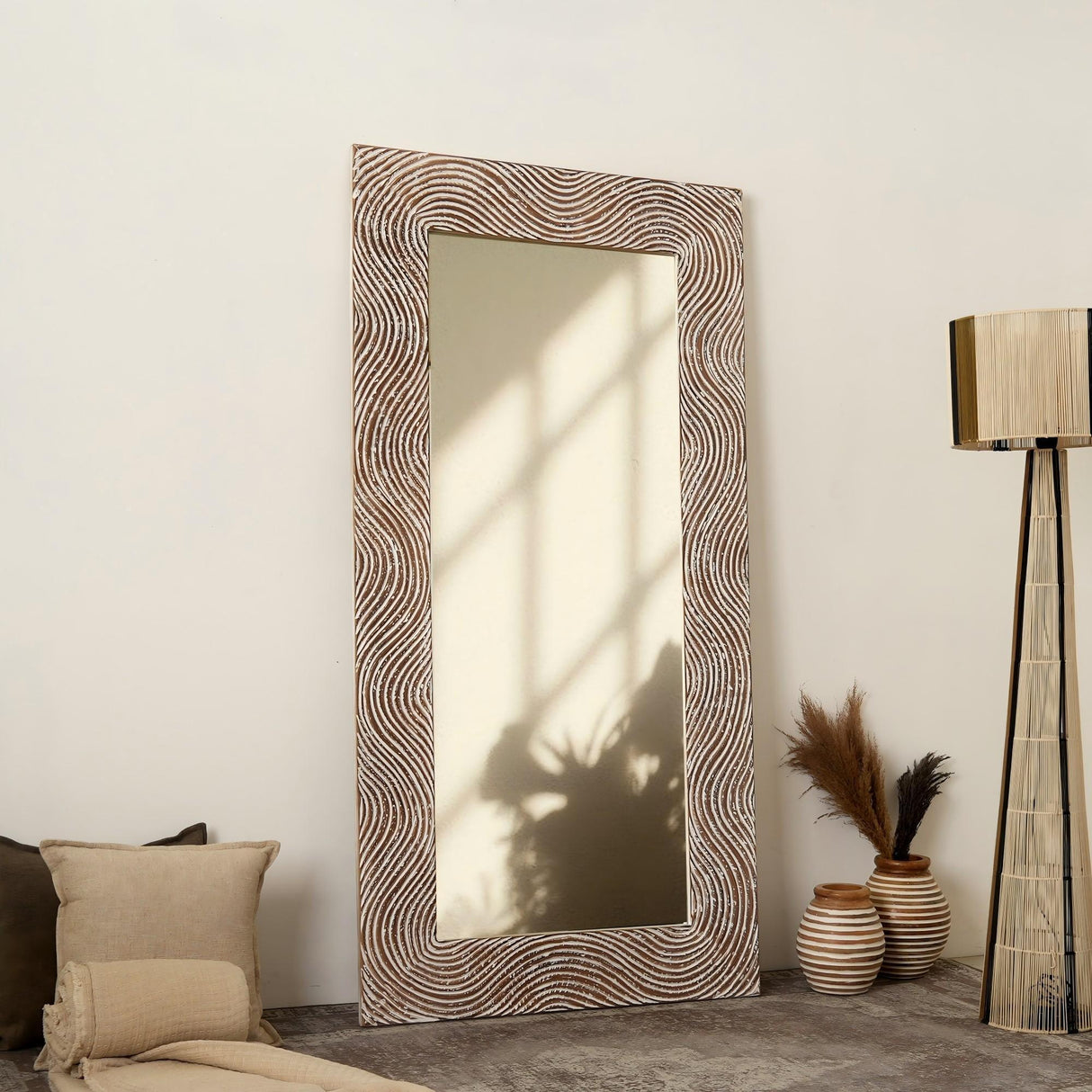 Handcarved Rectangle Mirror Accent With 3mm Glass - Antique White