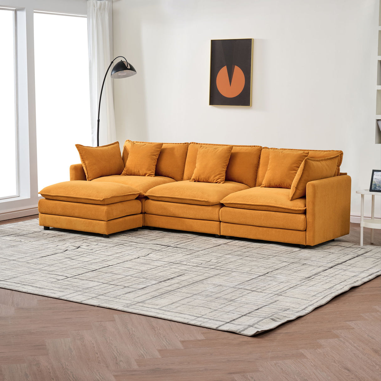 Modular Ottoman Style Deep Seat Sofa With Cushions
