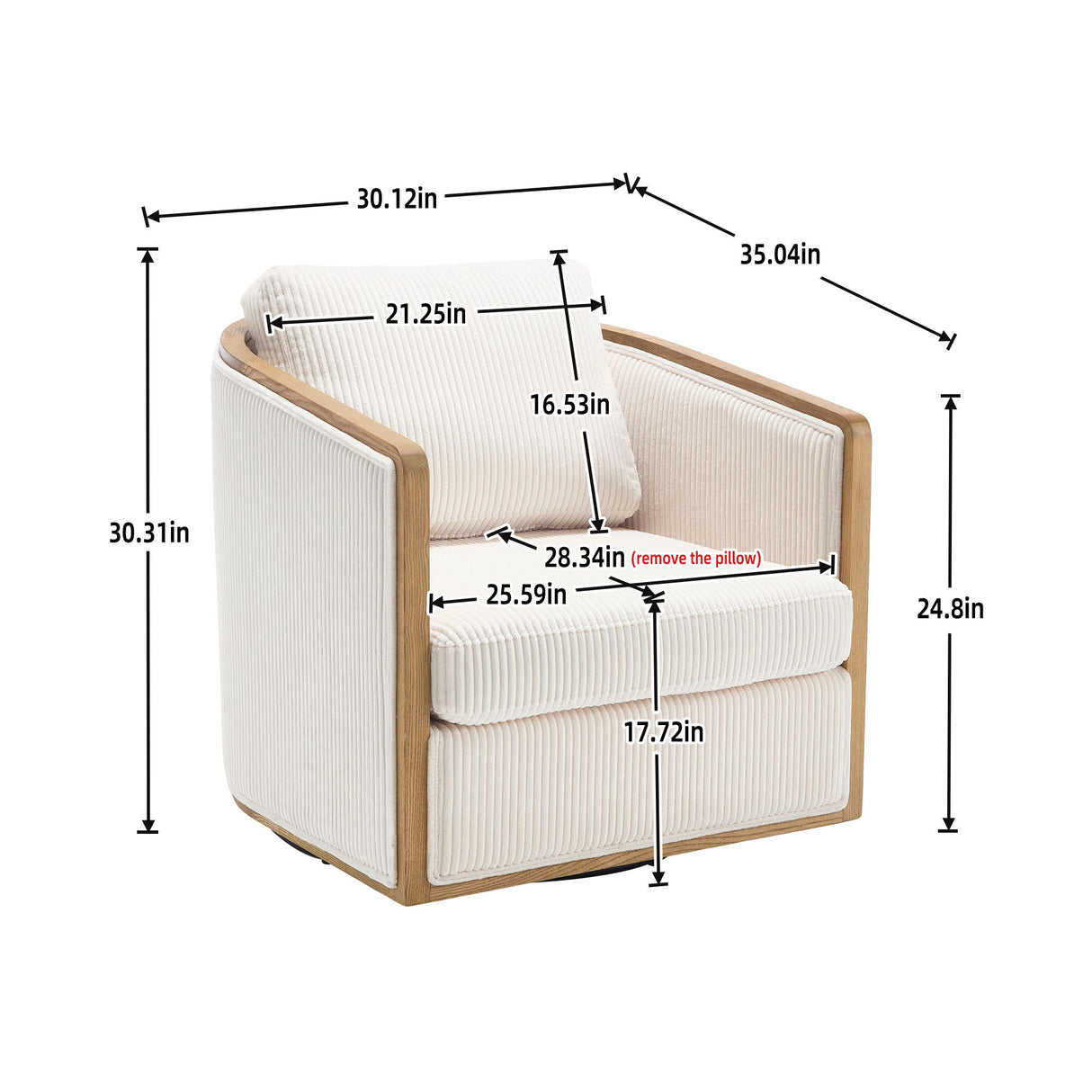 Corduroy Barrel Chair, 360 Degree Swivel