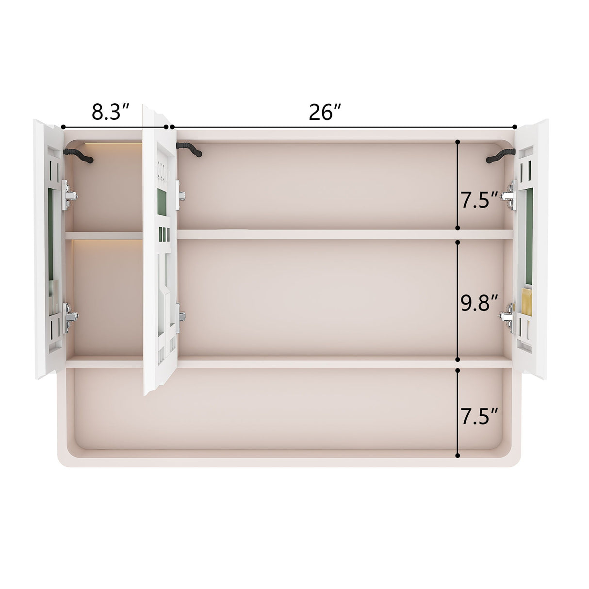 Aluminium Medicine Cabinet Mirror, With 3 Colors LED Light And Defogging Function - Khaki