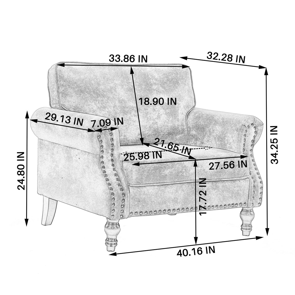 Rolled Arm Sofa With Nailhead Trim, 1 Seater Upholstered Couch With Wooden Legs