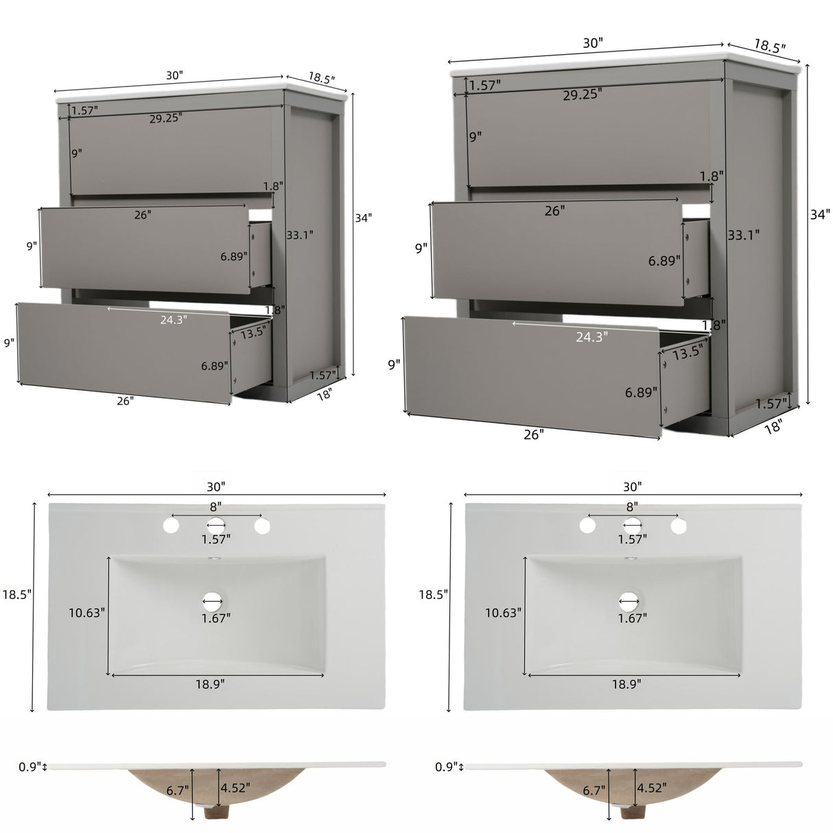 Double Sinks Bathroom Vanity Set With 2 Ceramic Basins