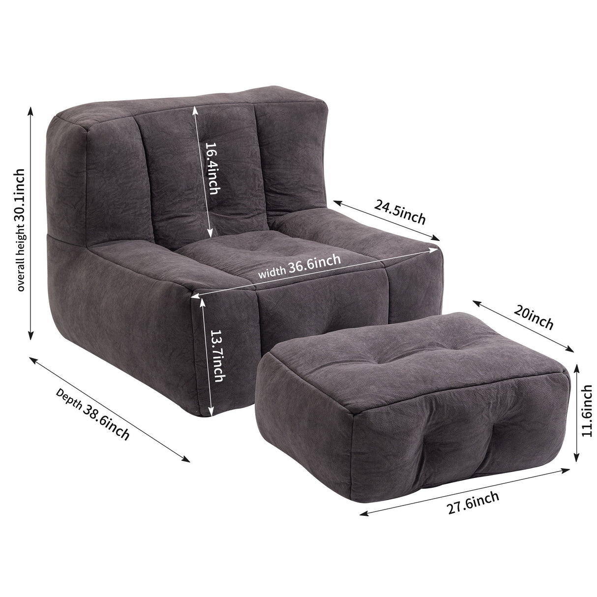 Modern Indoor Fluffy Bean Bag Chair With Memory Foam And Ottoman, Super Soft