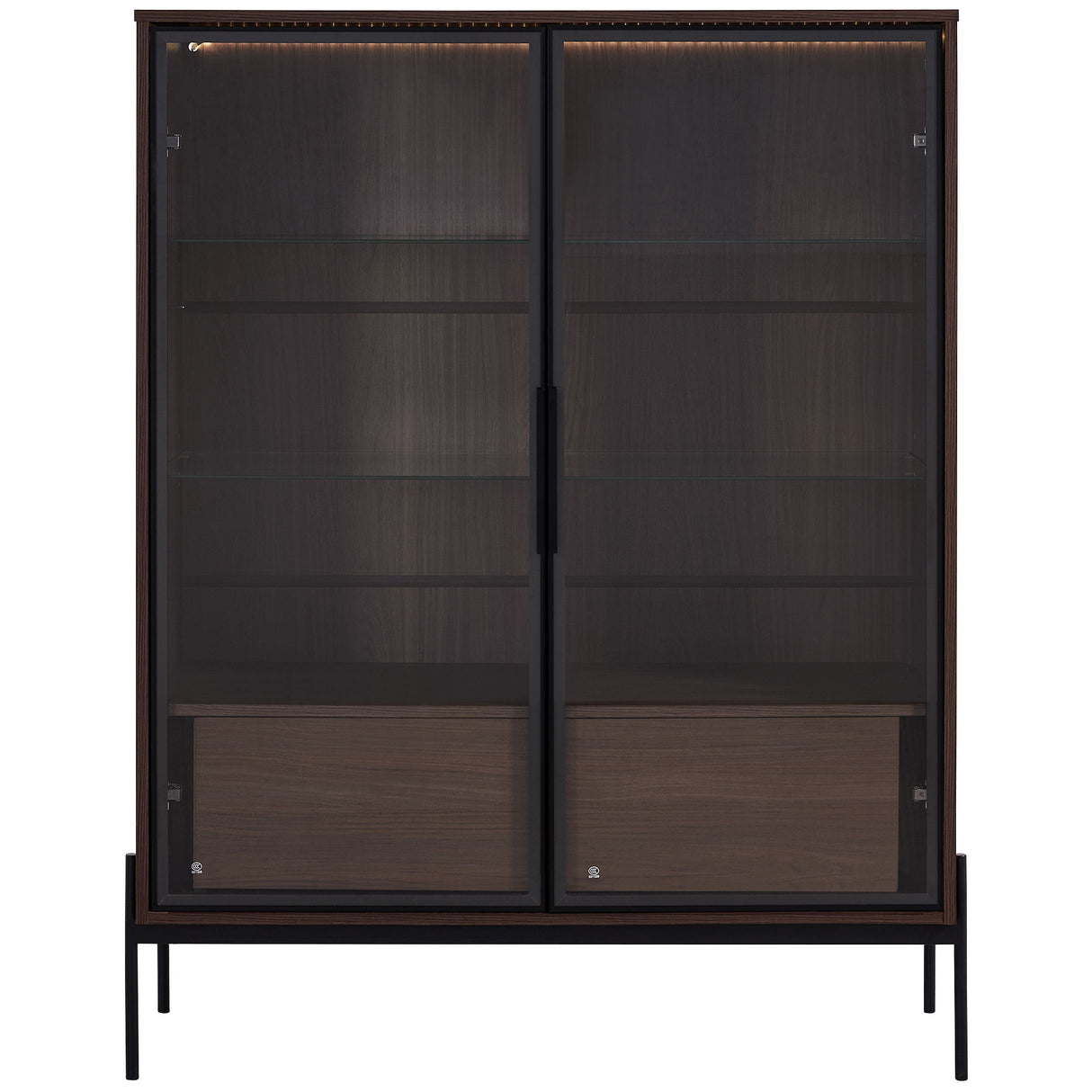 Modern Minimalist Style LED Curio Cabinet With Tempered Glass Door, Metal Legs
