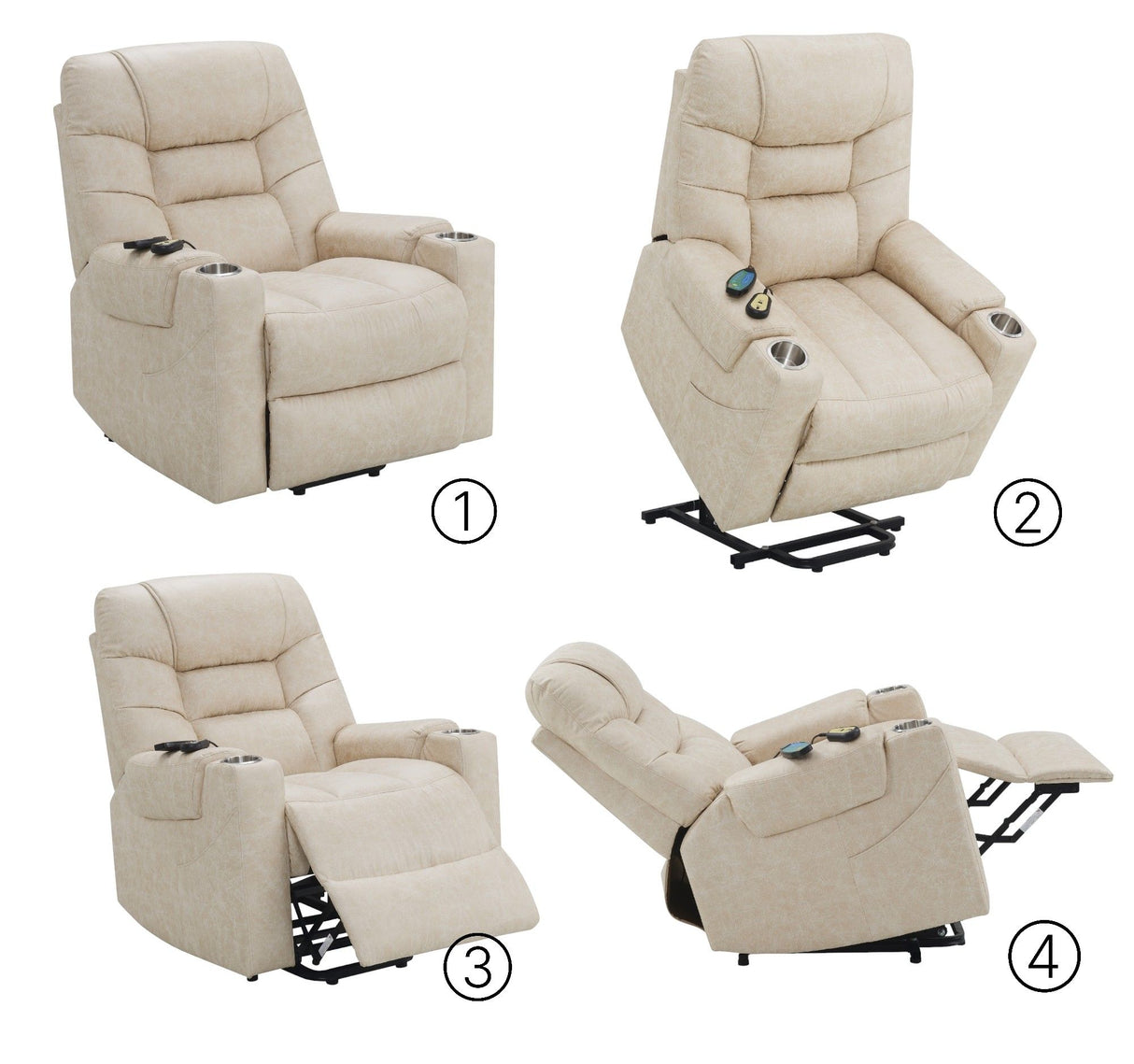 Nairi - Leather Aire Power Motion Recliner With Lift Heating Massage Function - Ivory