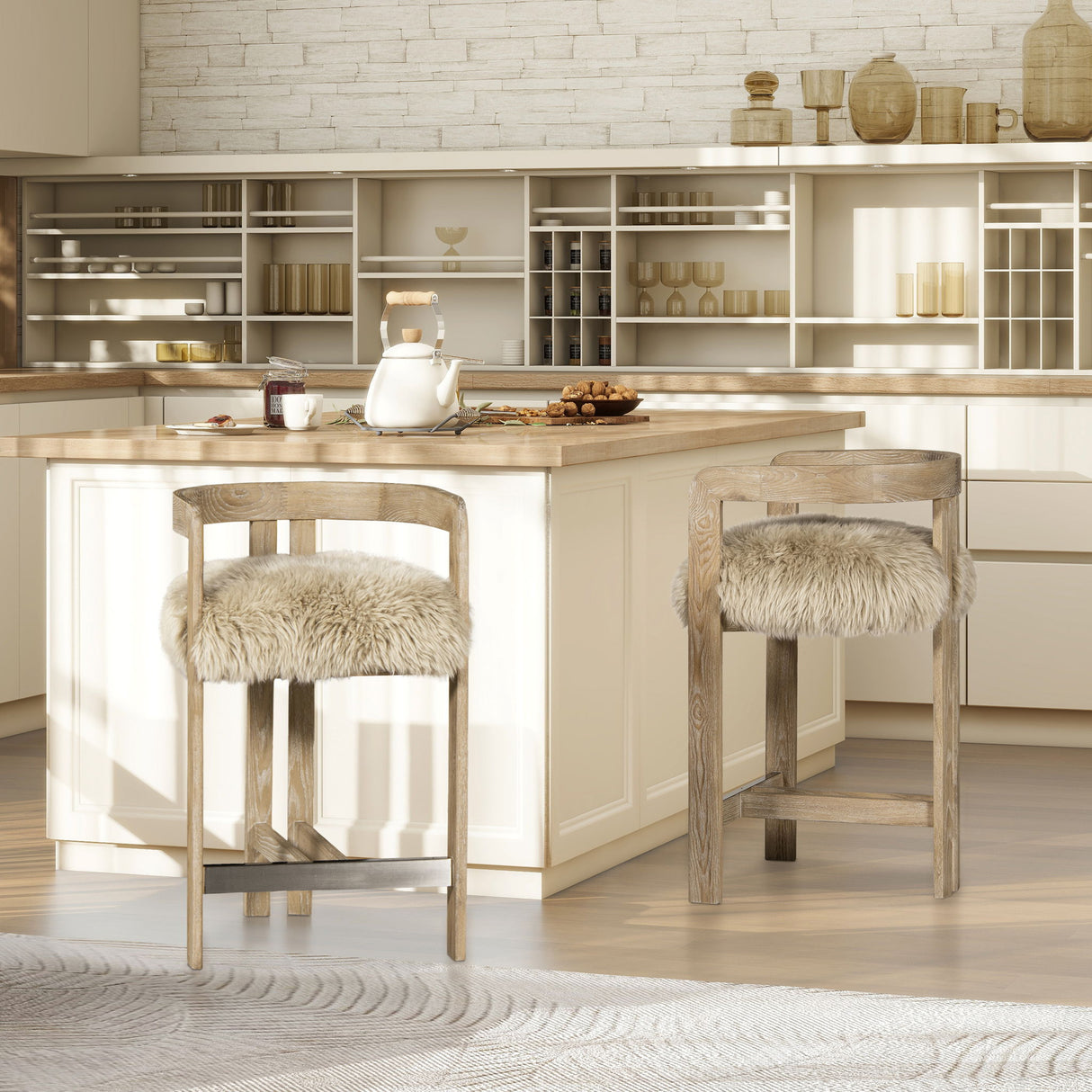 Millwick - Low Back Genuine Fur Counter Stool - Natural Blonde