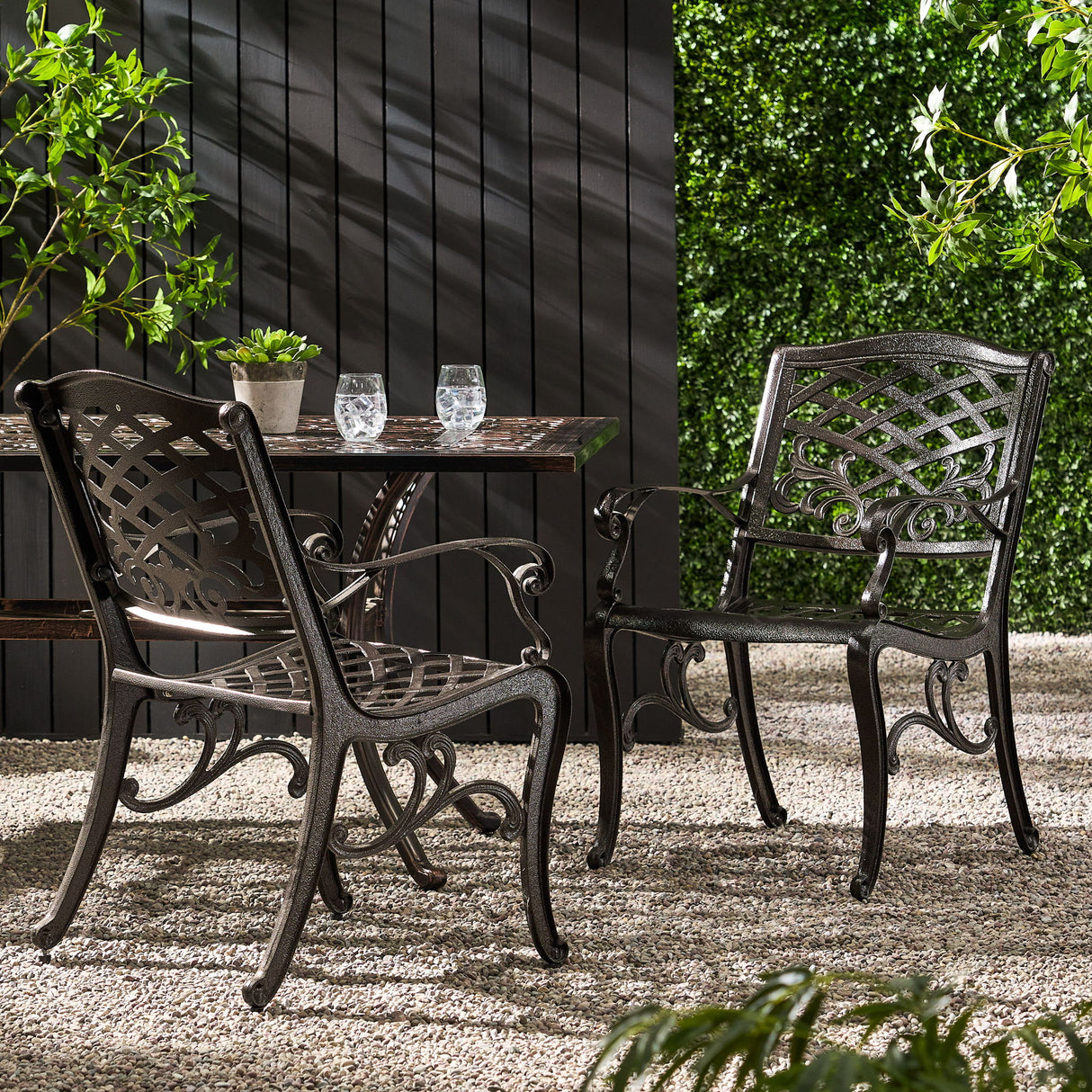 Luminea - Outdoor Aluminum Dining Chair With Scroll Design, Lattice Pattern And Cabriole Legs - Bronze