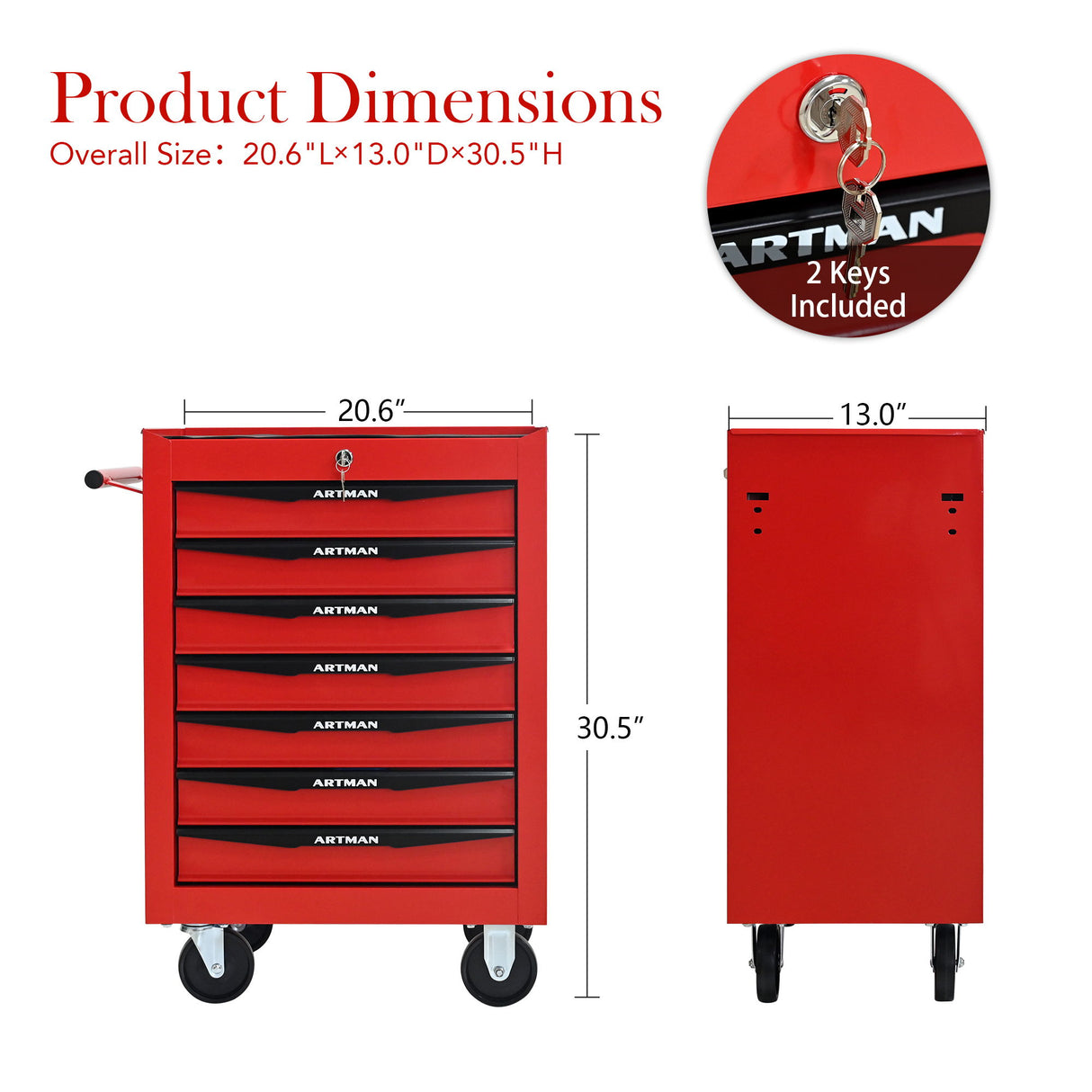 Rolling Metal Tool Chest With Drawers, Steel Storage Cabinet With Ball Bearing Slides