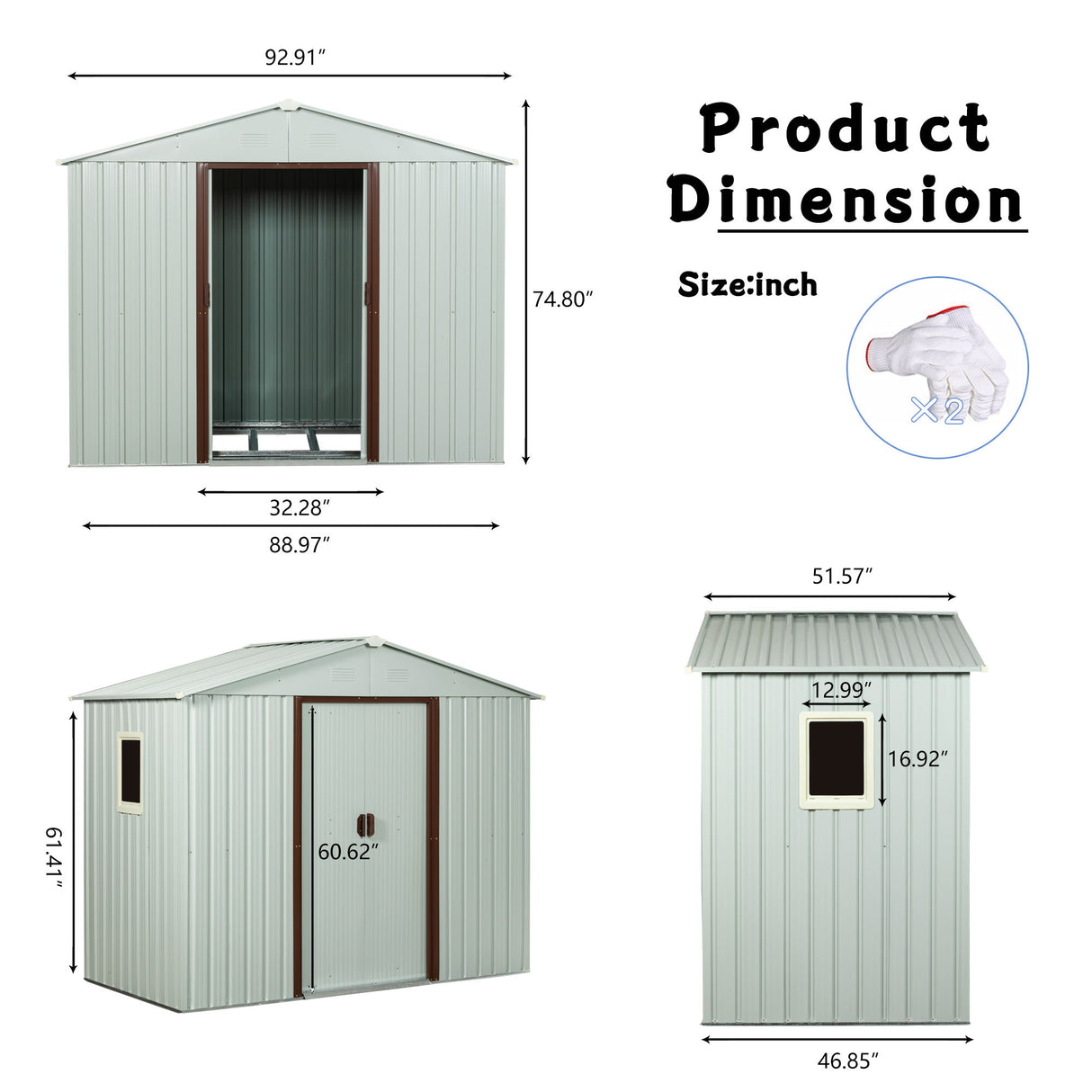 88.98" Outdoor Metal Storage Shed With Window