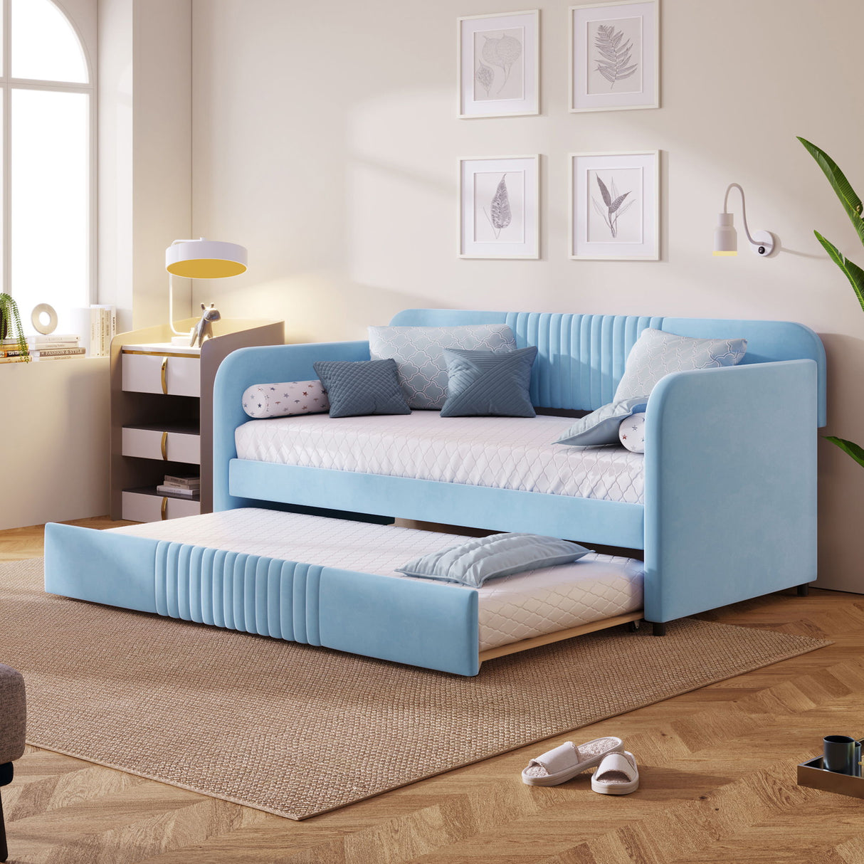 Upholstered Daybed Sofa Bed With Trundle Bed