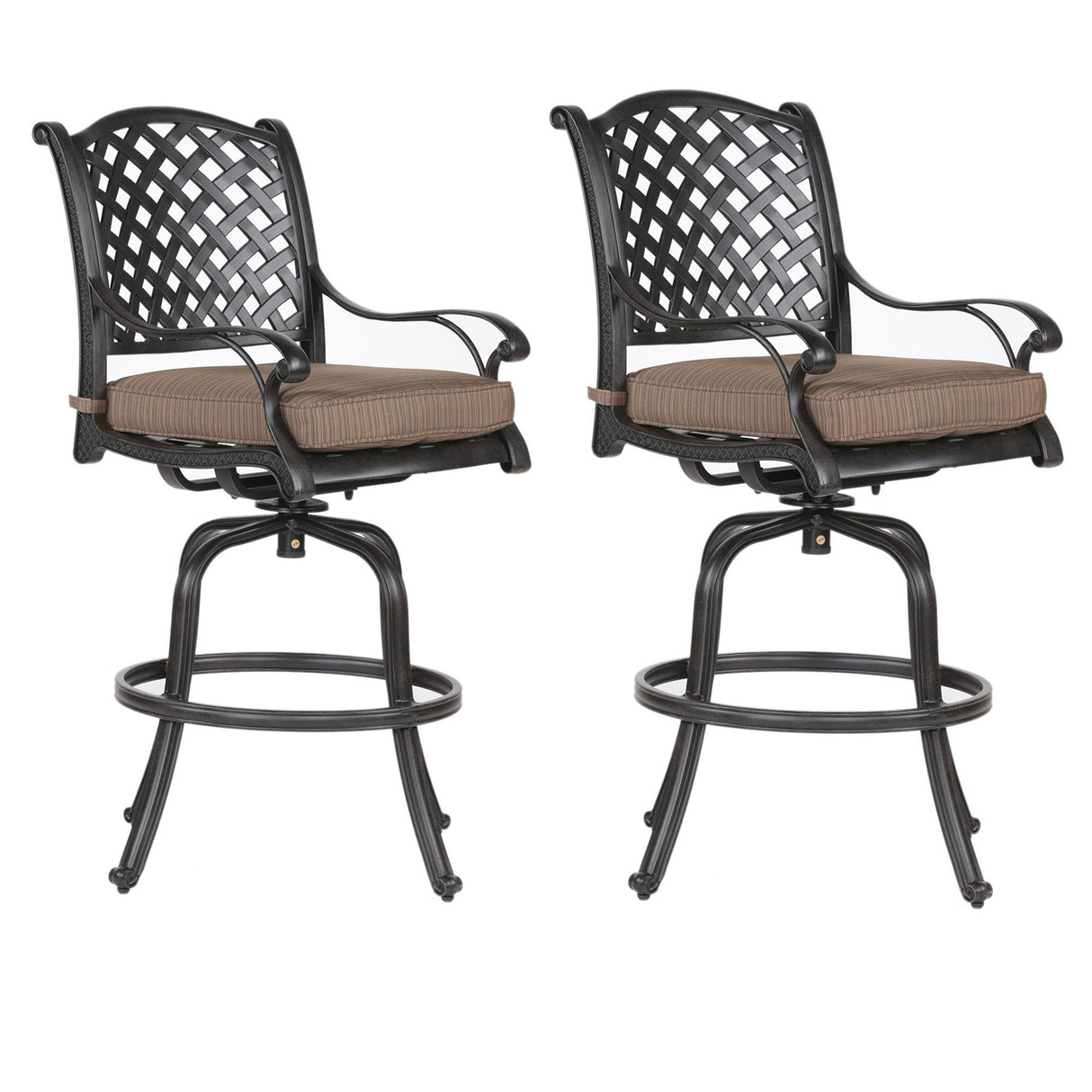Elegant Cast Aluminum Counter Stool Set With Cushions, All Weather Design - Dark Brown