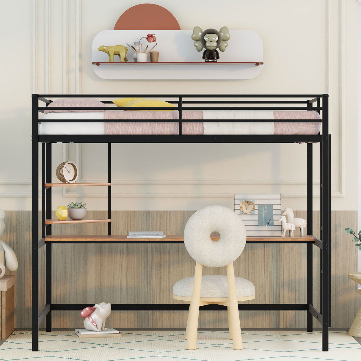 Twin Loft Bed With Desk And Shelve - Black
