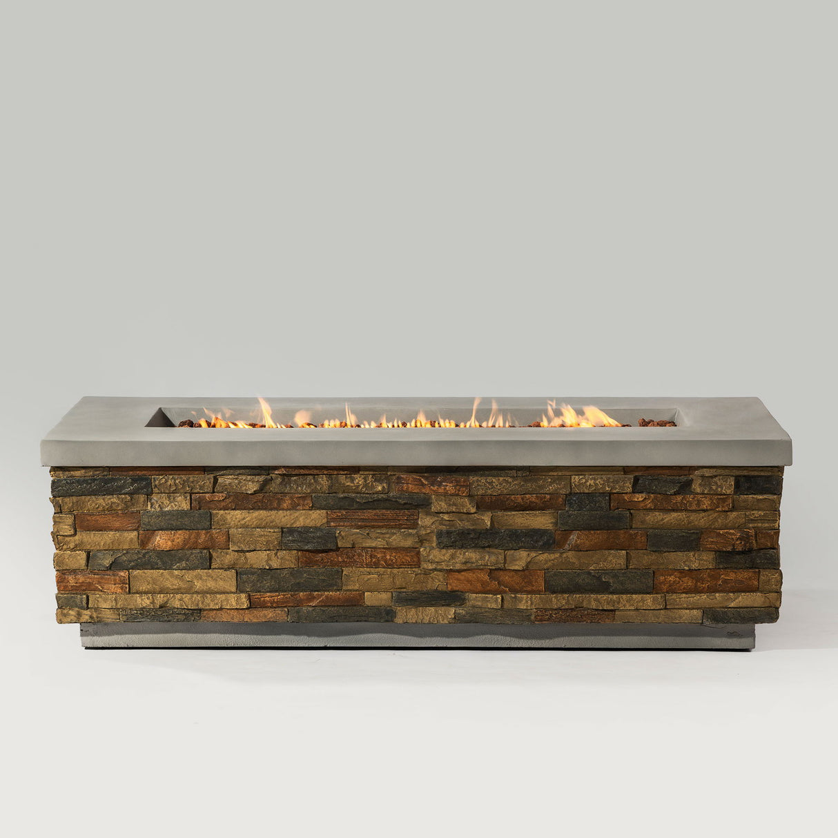 60" Propane Gas Fire Pit Table, 60000 Btu Rectangular Concrete Fire Pit For Outside Patio Deck Garden Backyard - Sandstone