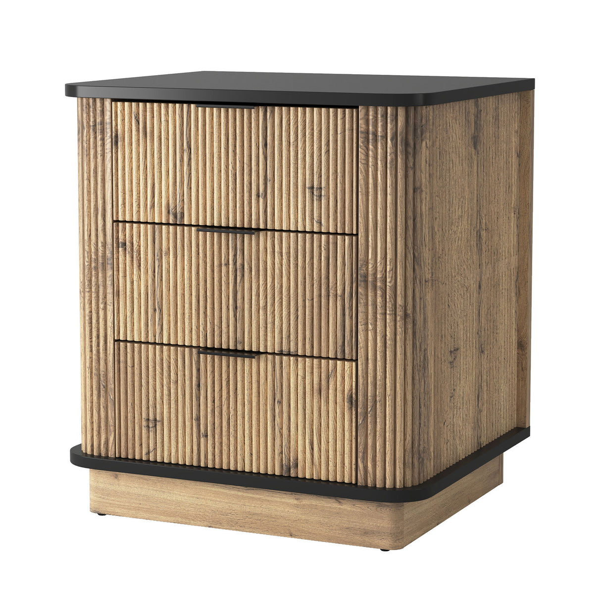 Multi Functional 3 Drawer Nightstand, Perfect For Storing Items Of Different Heights, A Perfect Combination Of Nature And Fashion - Black