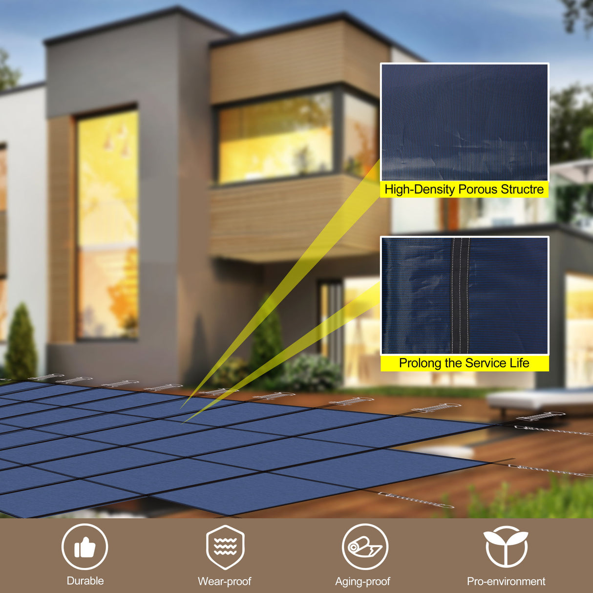 Pool Safety Cover, Fits 18 X 36Ft Rectangular Inground Winter Swimming Pools, High Strength Mesh - Blue