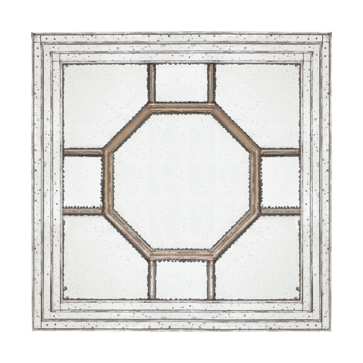 Antique Style Decorative Square Wall Mirror With Mirrored Frame, Wall Decor For Living Room Entryway, Console Lean Against Wall - Silver