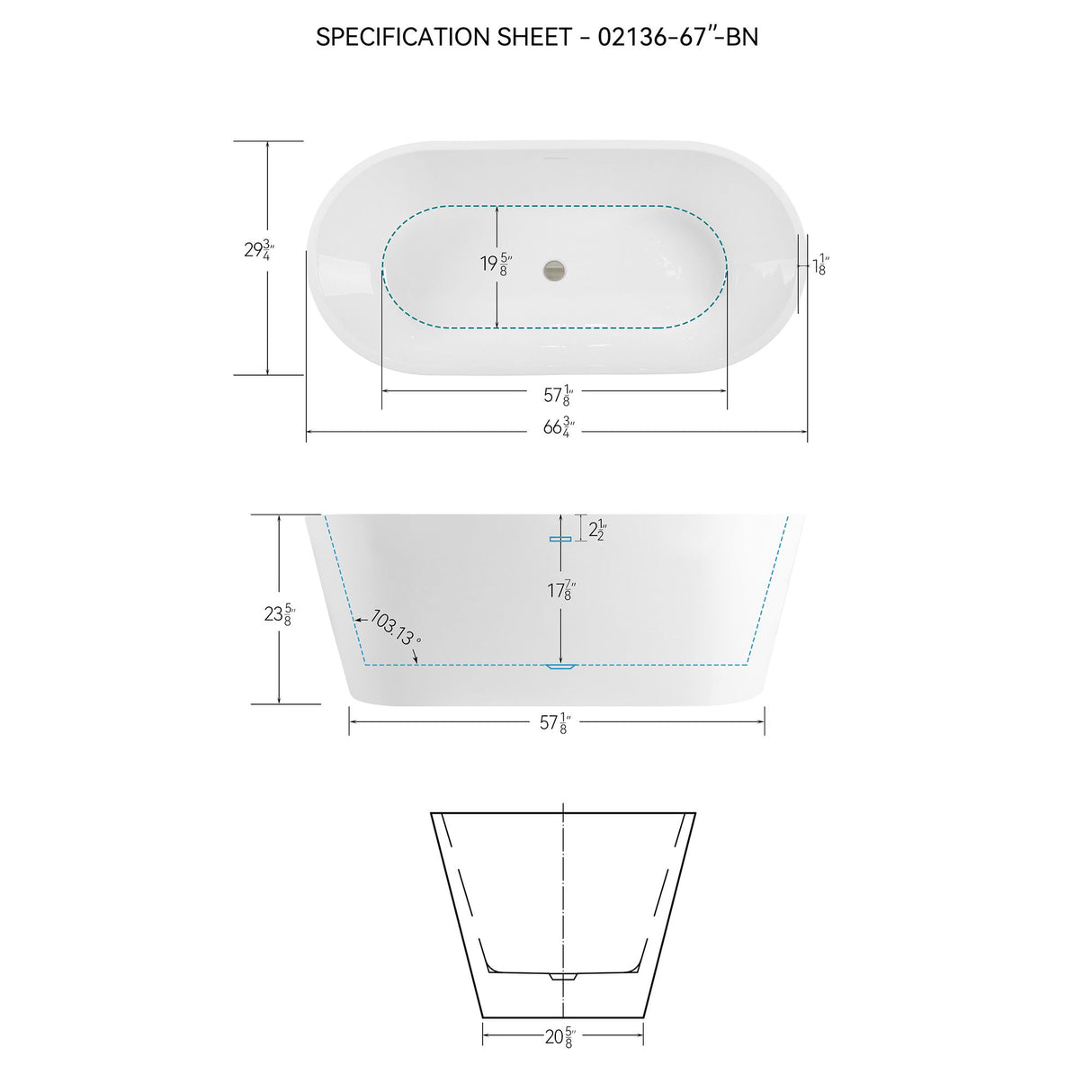 Freestanding Bathtub, Modern & Contemporary Design Soaking Tub With Brushed Nickel Pop-Up Drain And Minimalist Design Overflow