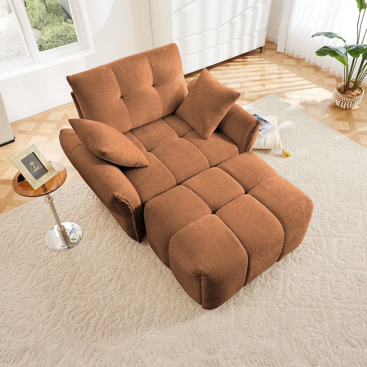 Ergonomic Single Seater Sofa With Ottoman, High Resilience Support Cushions