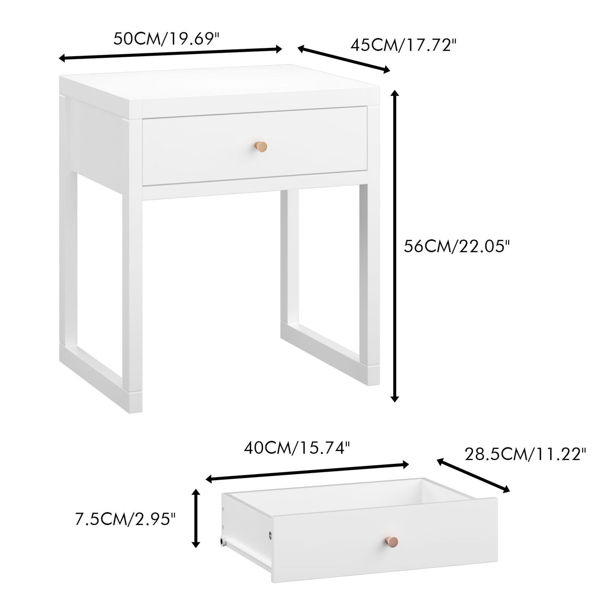 Nightstand With Drawer, Minimalist Bedside Table, Compact End Table For Bedroom - White