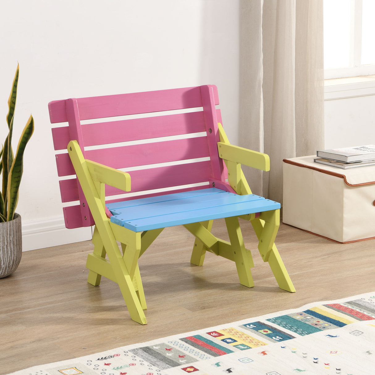 Kids Multi-Functional Arm Chair, Table With 2 Benches All-In-One Set
