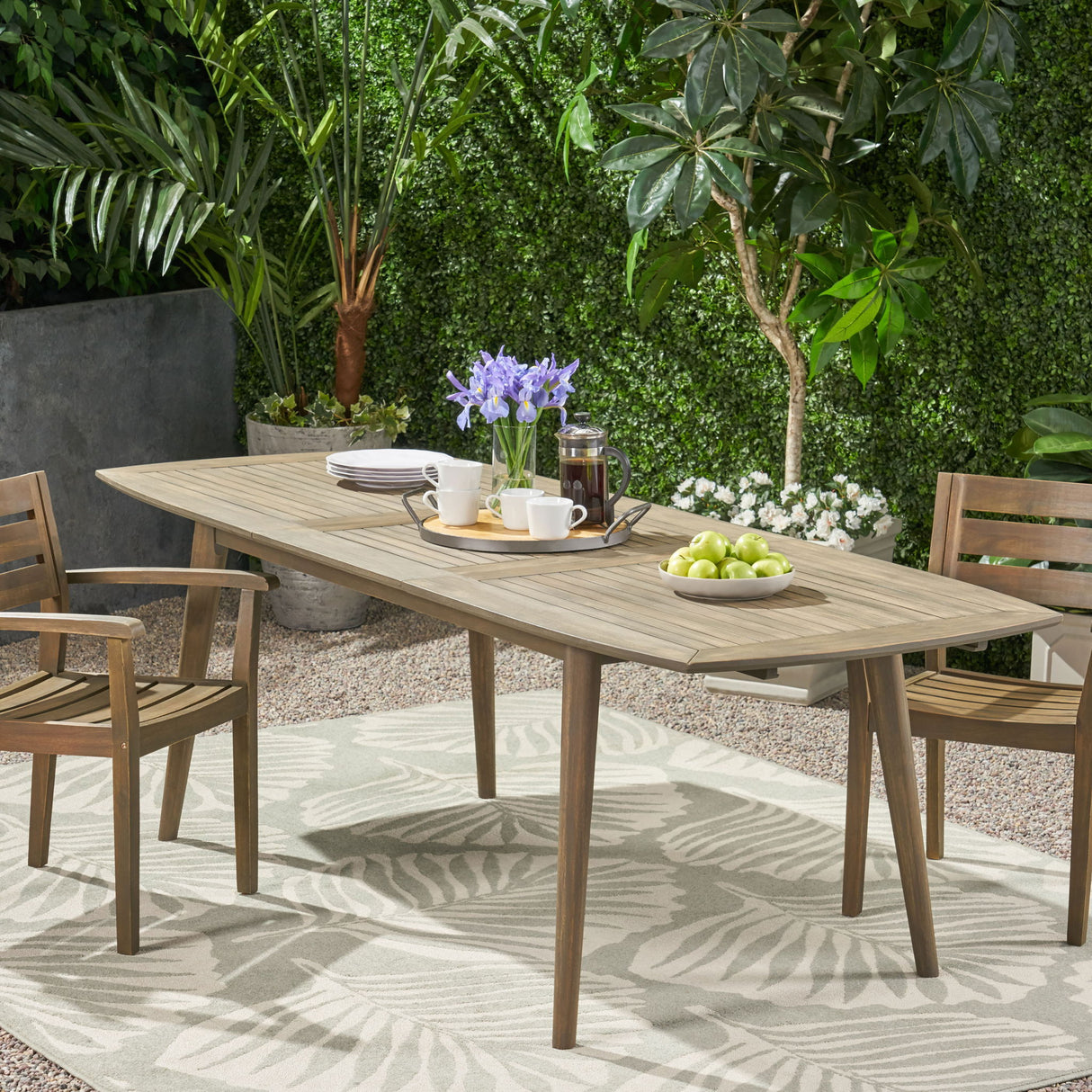 Placidity - Outdoor Expandable Dining Table With Slatted Tabletop And Tapered Legs