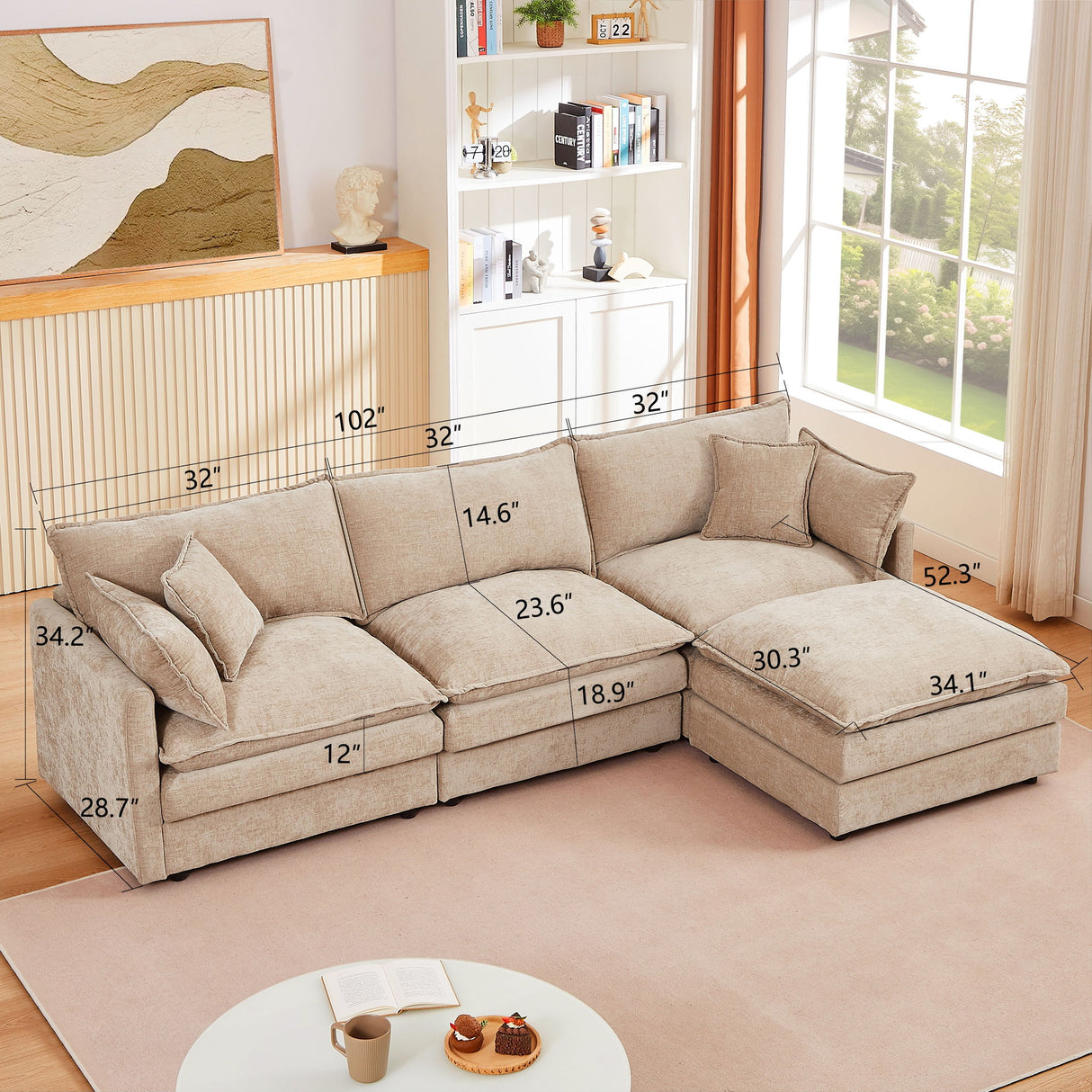 Contemporary Modular Sectional Sofa Set With Movable Ottoman