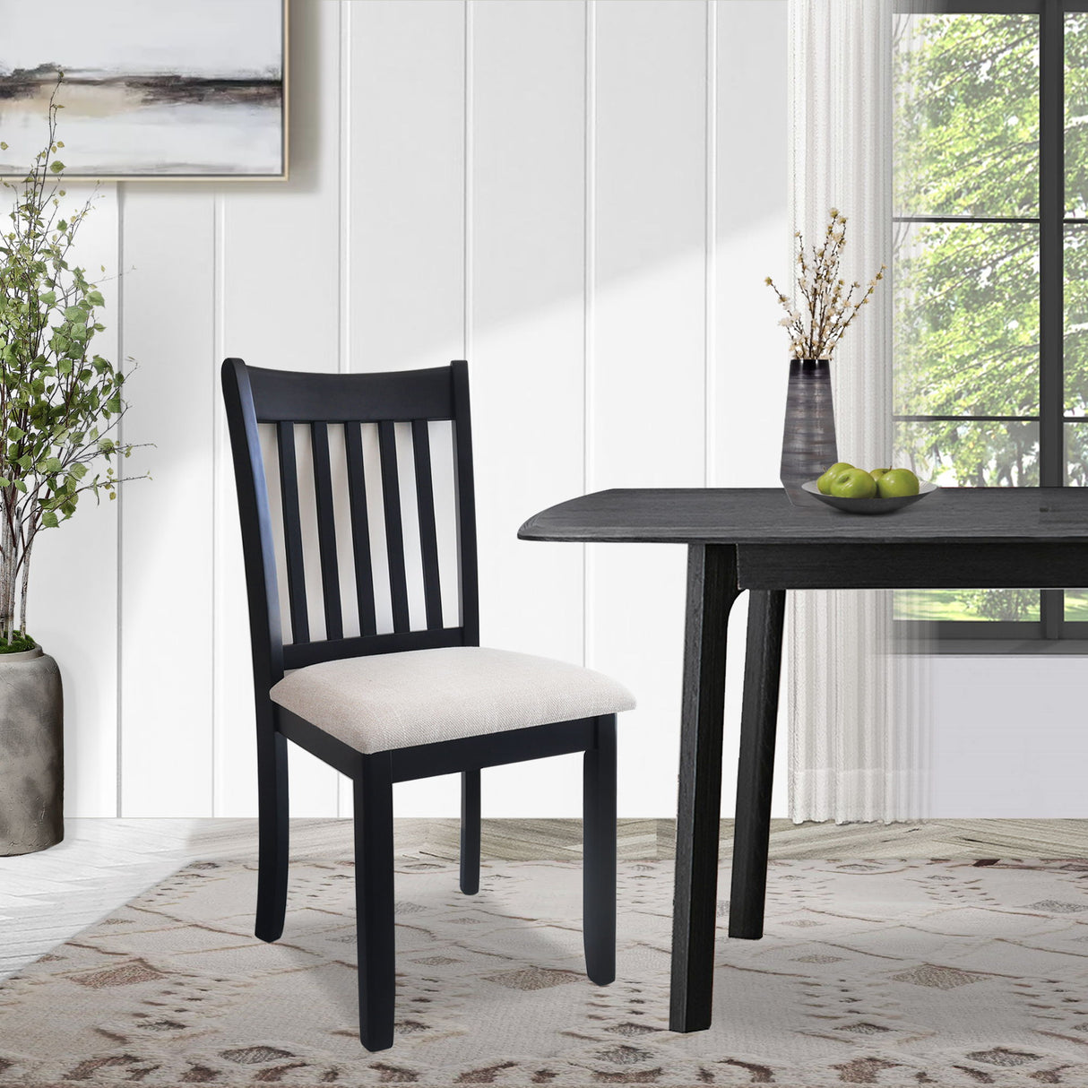 Modern Dining Chair, Wooden Back, Cushion Seats (Set of 2)