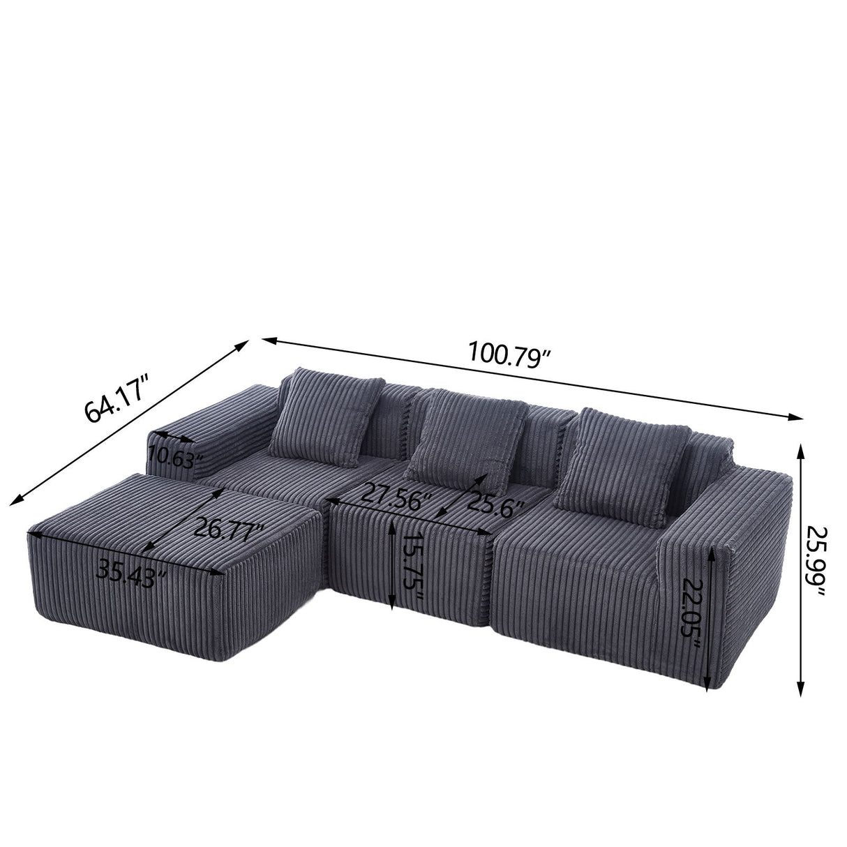 L - Shape Modern Minimalist Modular Sectional Sofa, Upholstered Cloud Couch With Deep Seats
