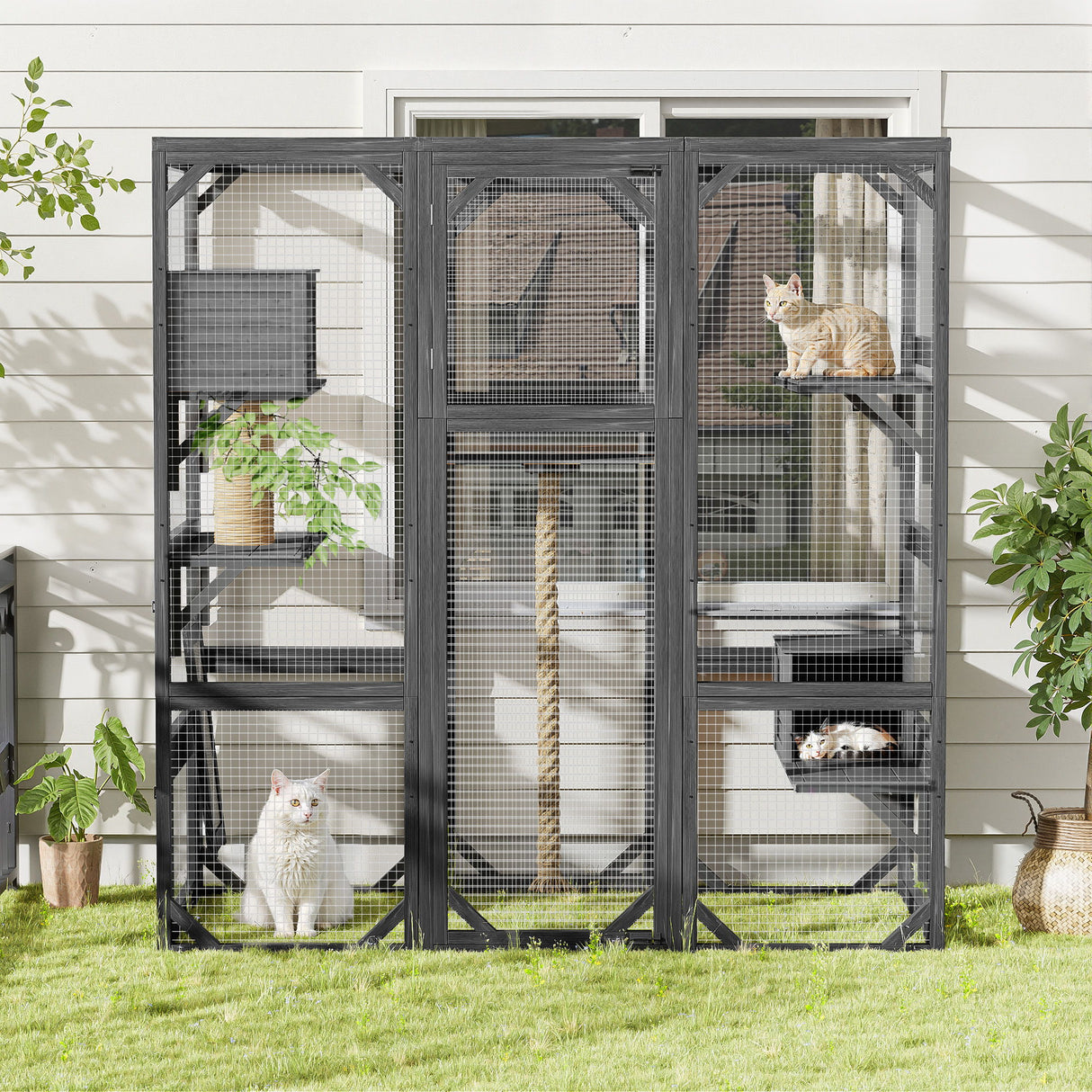 Outdoor Cat House, Diy Cat Enclosure Catio With Double Enter Doors
