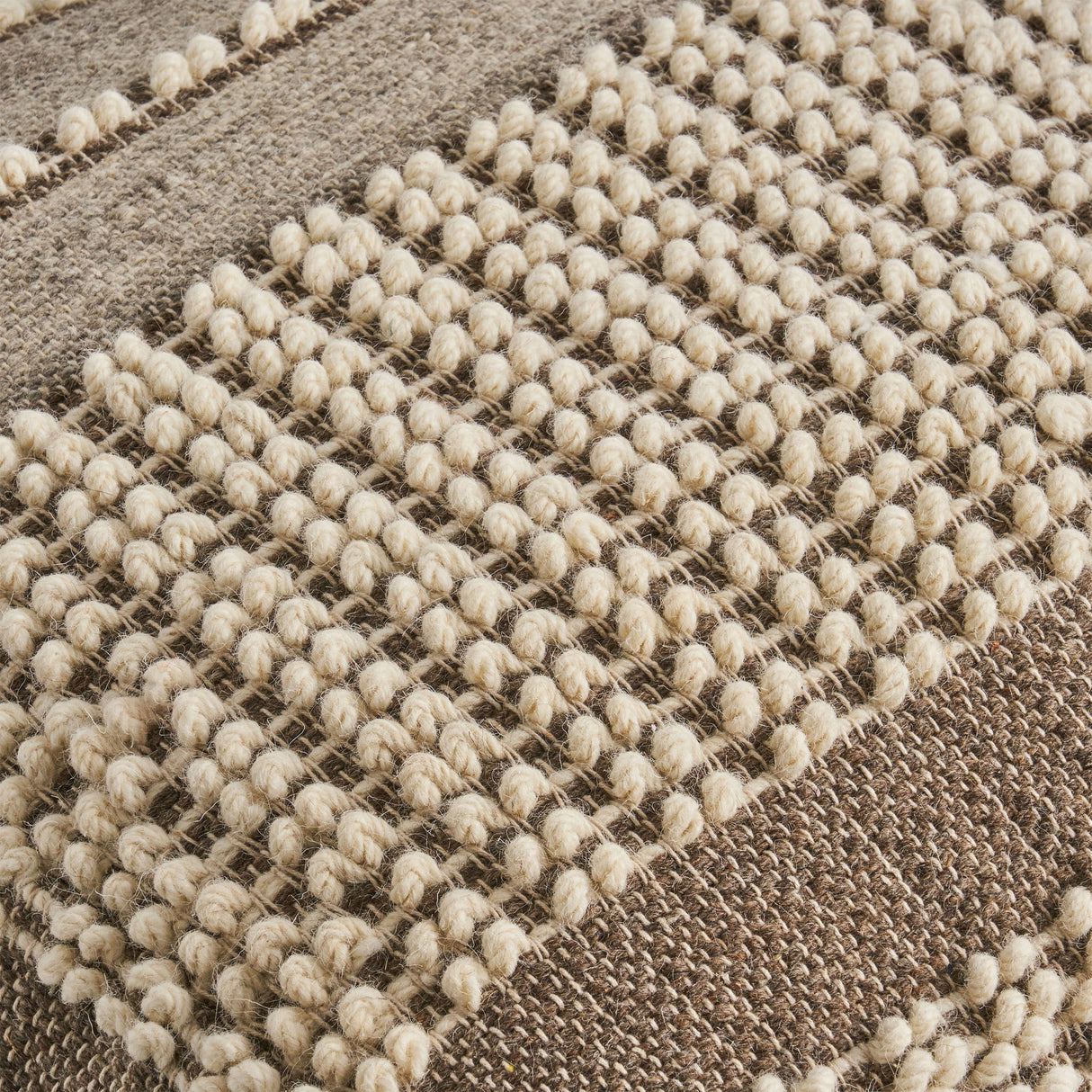 Rustic Wool And Cotton Large Pouf, Handcrafted Tufted Design - Brown / Beige