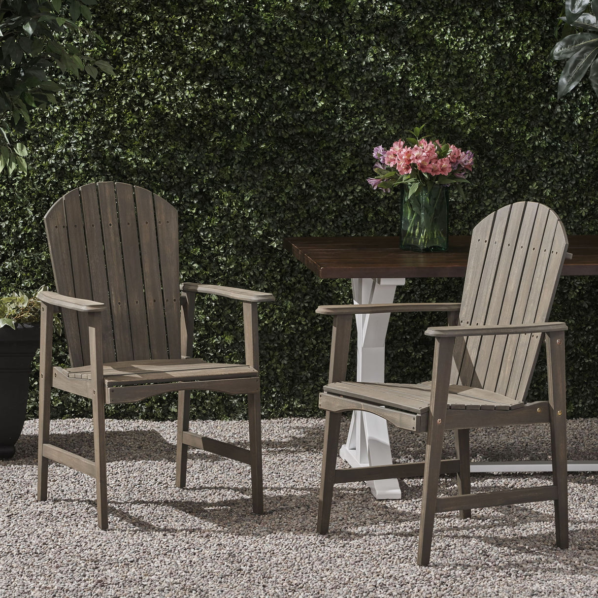 Outdoor Weather Resistant Acacia Wood Adirondack Dining Chairs (Set of 2)