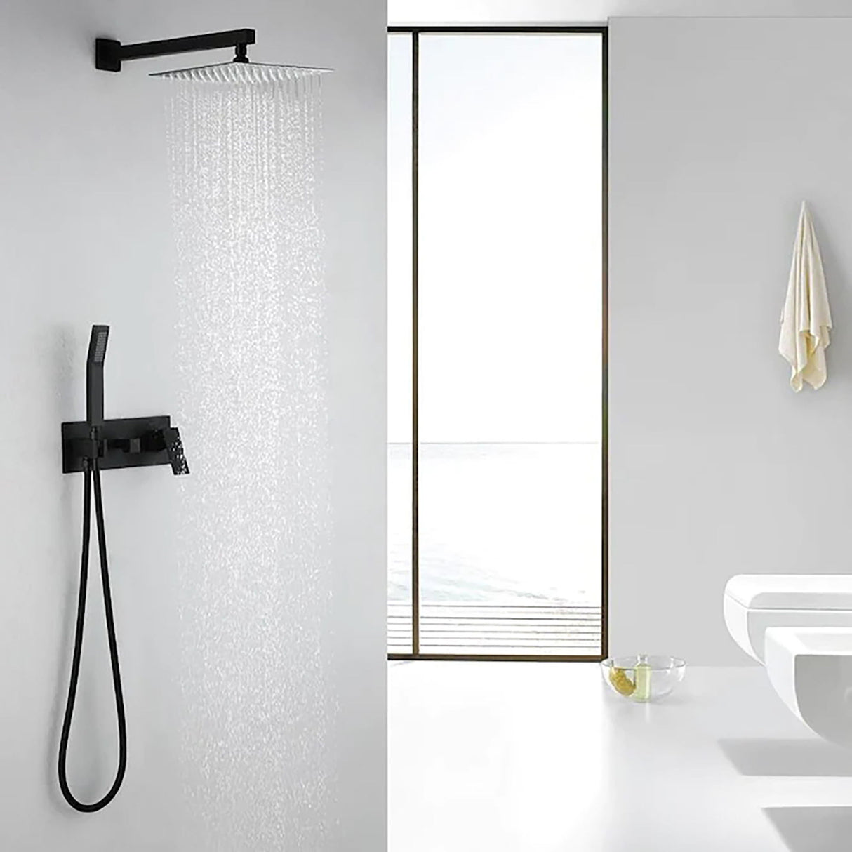 Brass Shower System With 10" Rainfall Shower Head And Handheld Sprayer - Matte Black