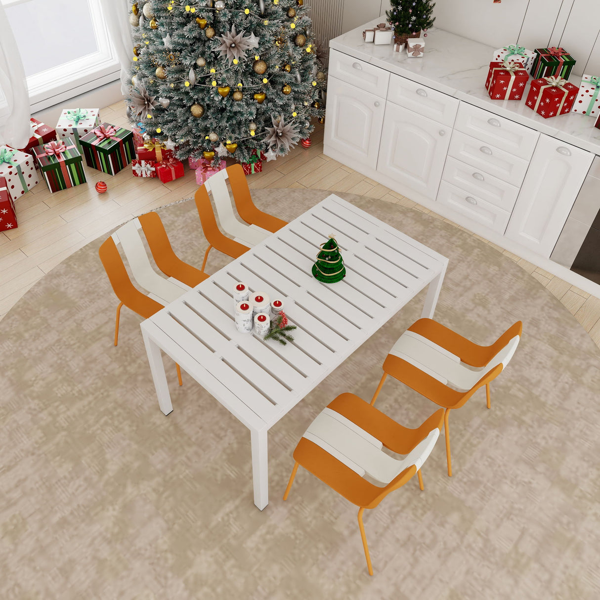 Modern Striped Blocking Single Chairs, Waterproof And Fade Resistant (Set of 4)