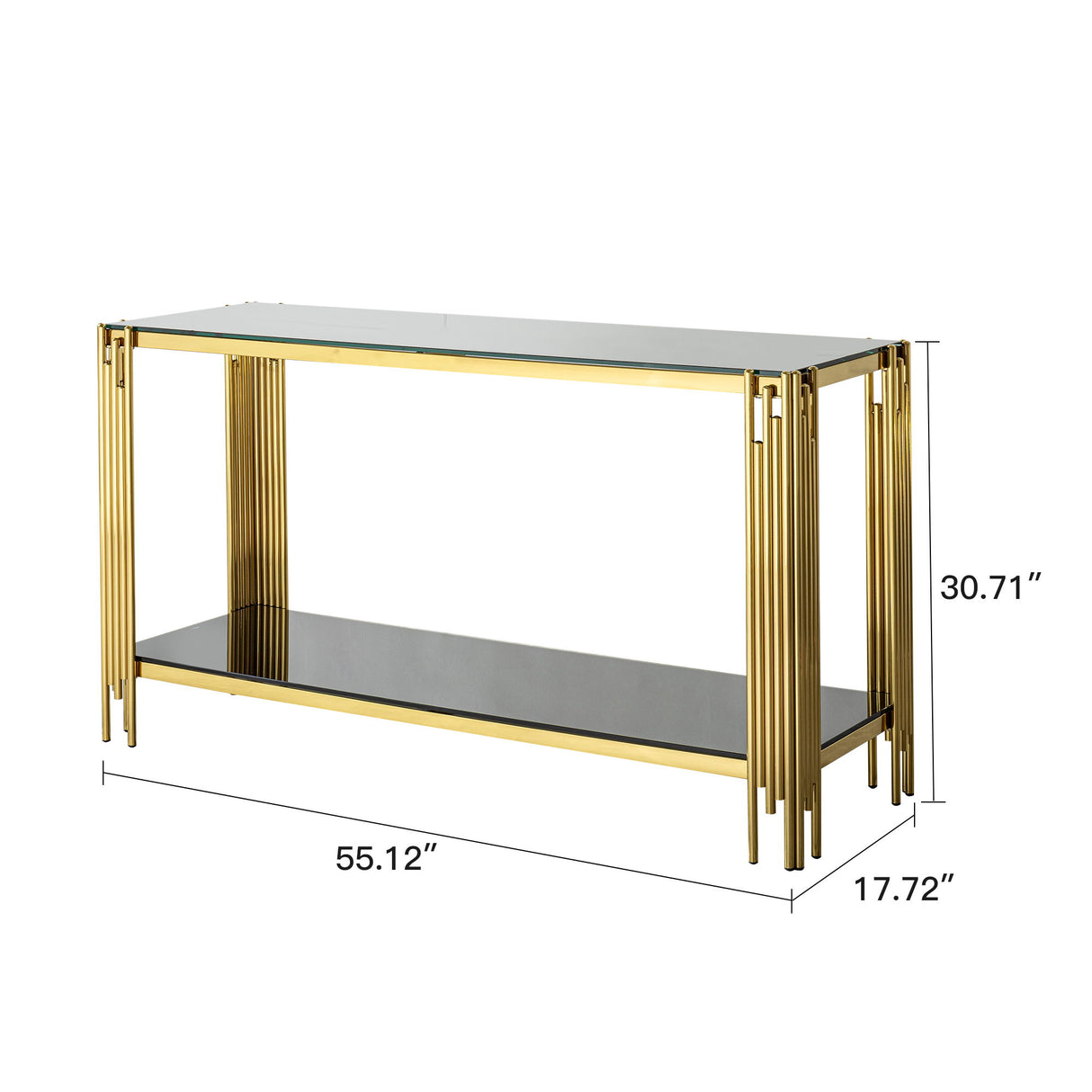 Modern Glass Top Mirror Stainless Steel Console Table For Living Room, Tempered Glass - Black / Gold