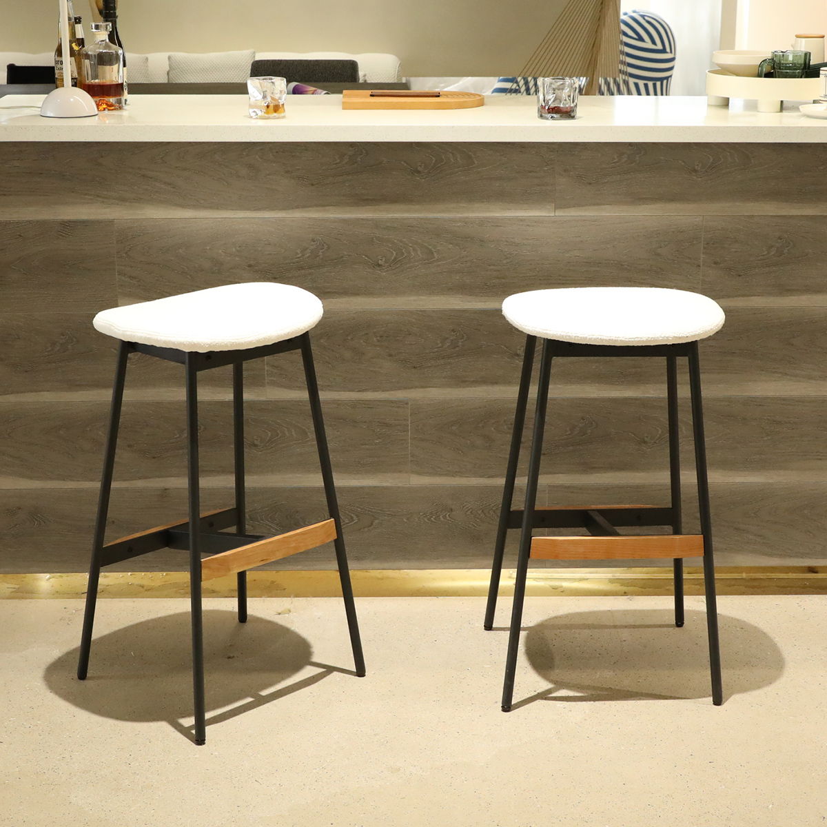 Modern Bar Stools Comfortable & Stylish, Soft Fabric Upholstered, Backless (Set of 2)