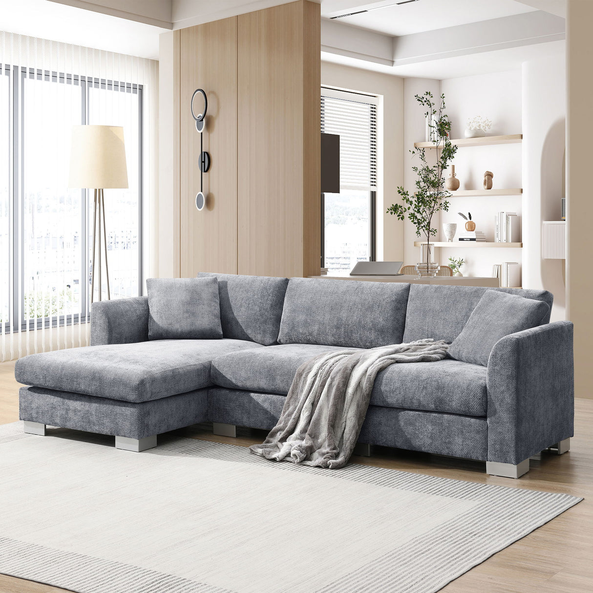 Modern Cloud Sectional Sofa L Shaped Luxury Couch Set With 2 Free Pillows 4 Seat With Oversized Chaise