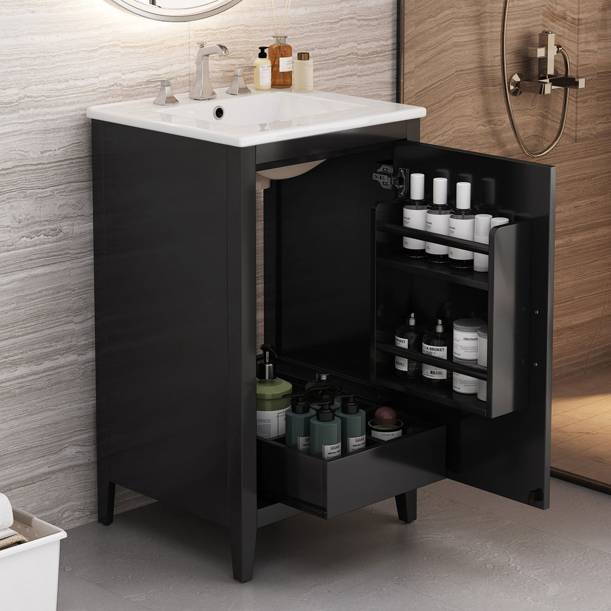 Modern Bathroom Vanity With Sink, Functional Drawer, Soft- Closing Door