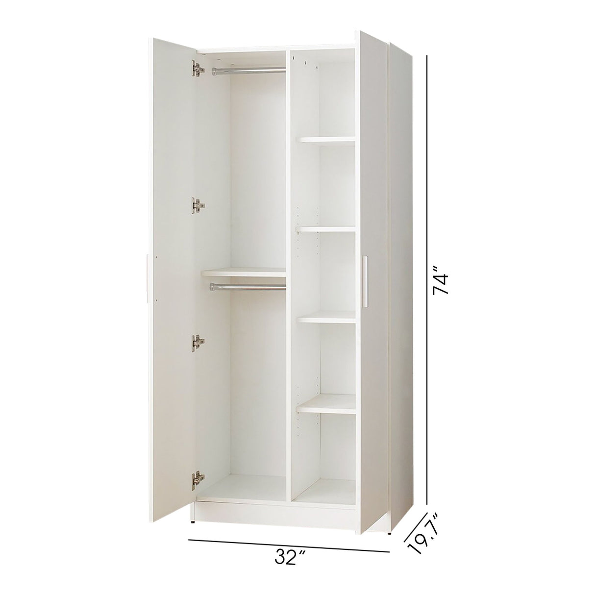 Viviane - Contemporary Wood Closet With Hanging Bars And 5 Shelves - White