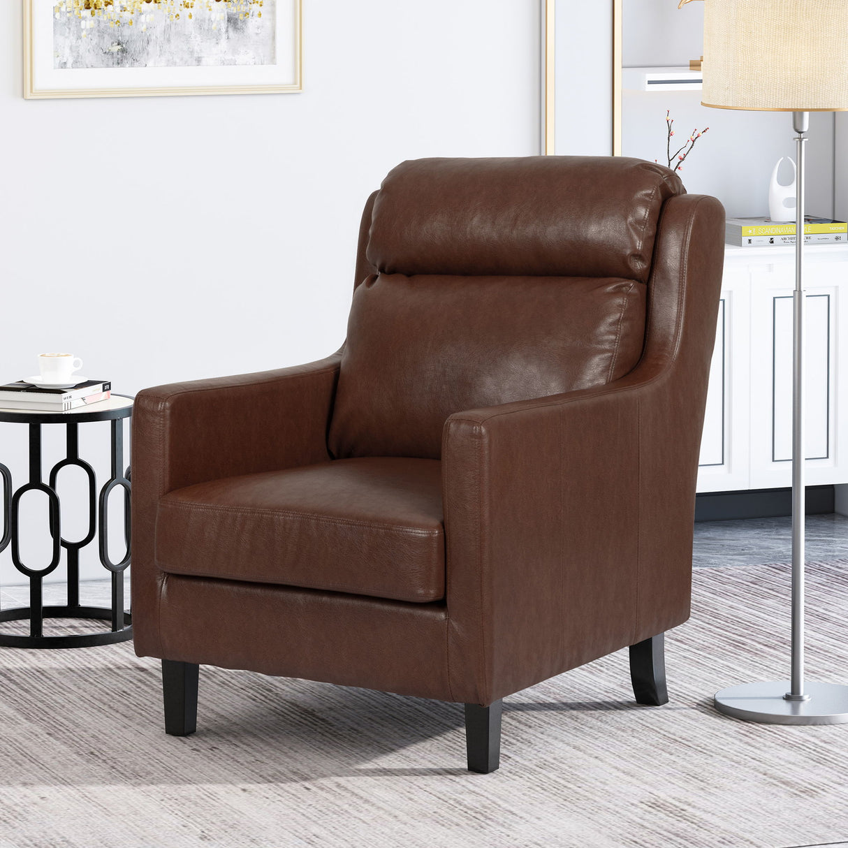 Contemporary Club Chair With Upholstered Fabric And Rubberwood Legs