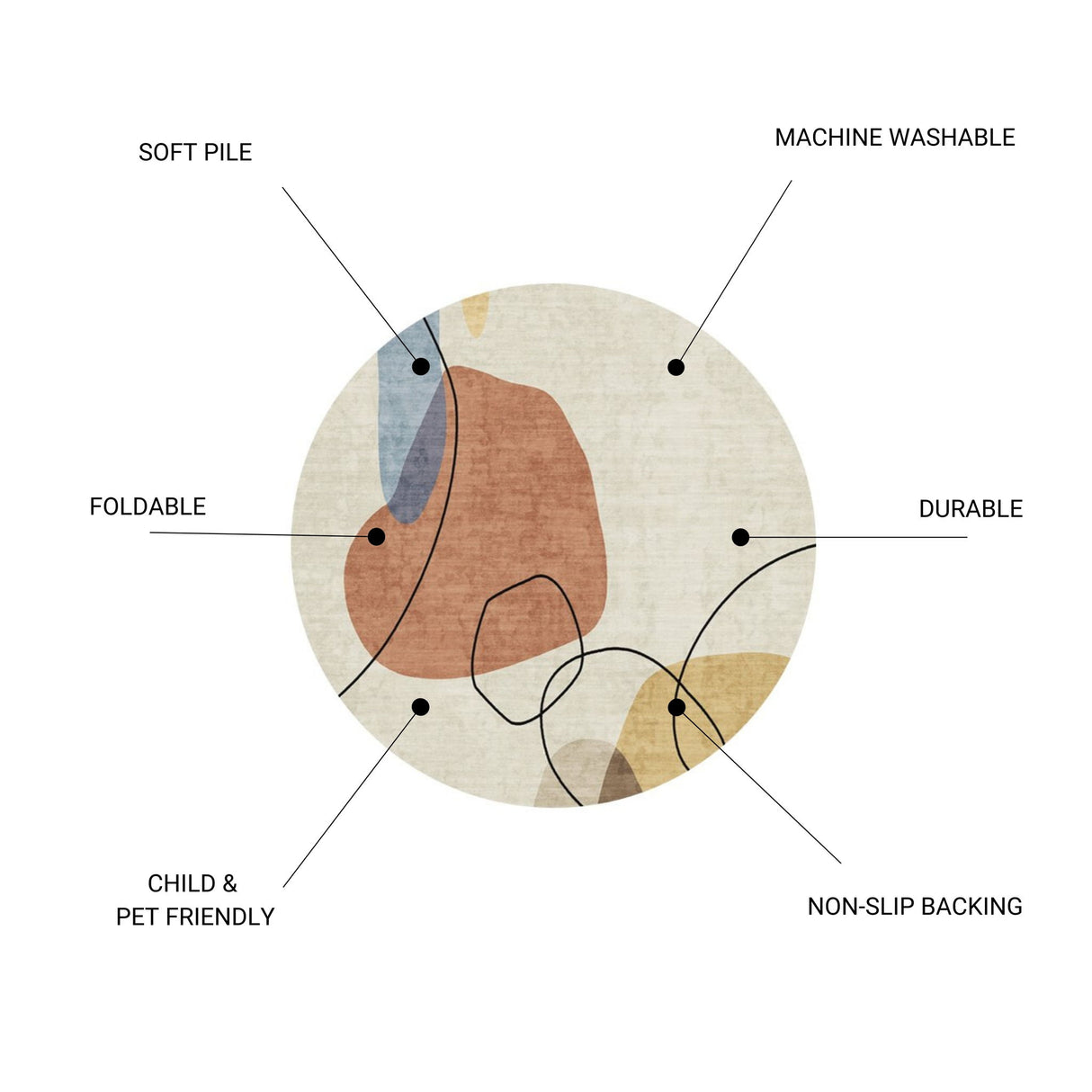 Rabbit - 41" X 41" Washable Non - Slip Round Rug - Ivory / Red