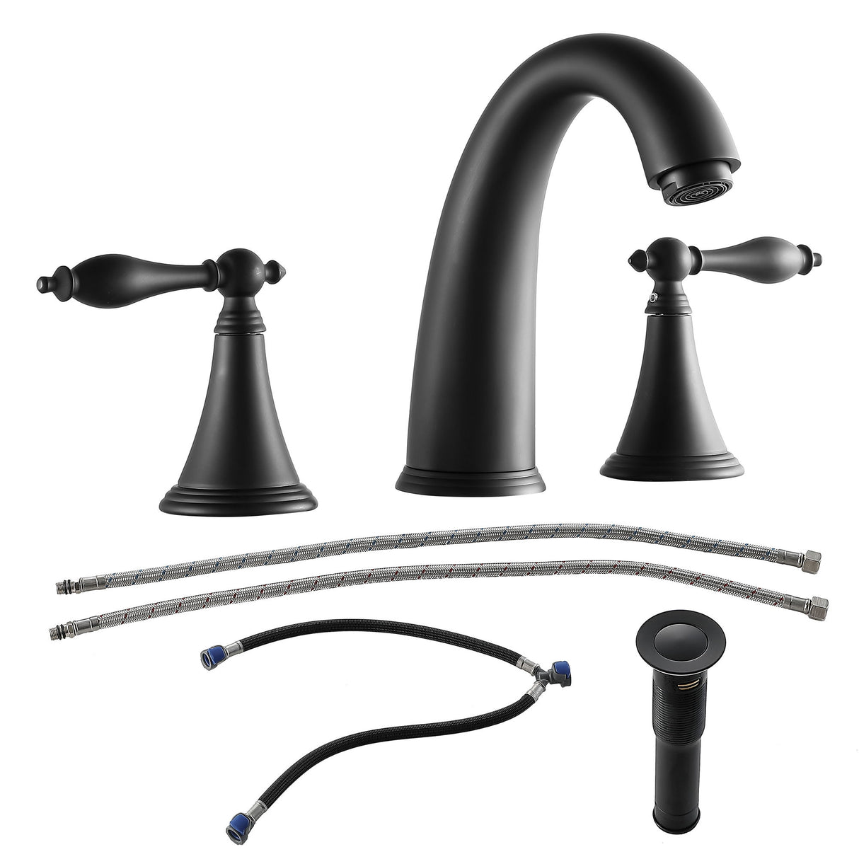Elegant 2 Handle Widespread Bathroom Faucet With Pop Up Drain And Water Supply Lines