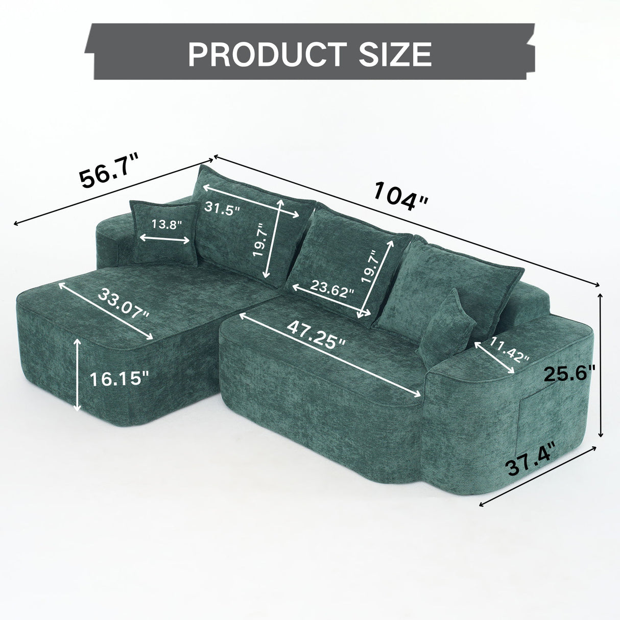 L-Shaped Sectional Sofa Couch With Chaise, Extra Deep Seats