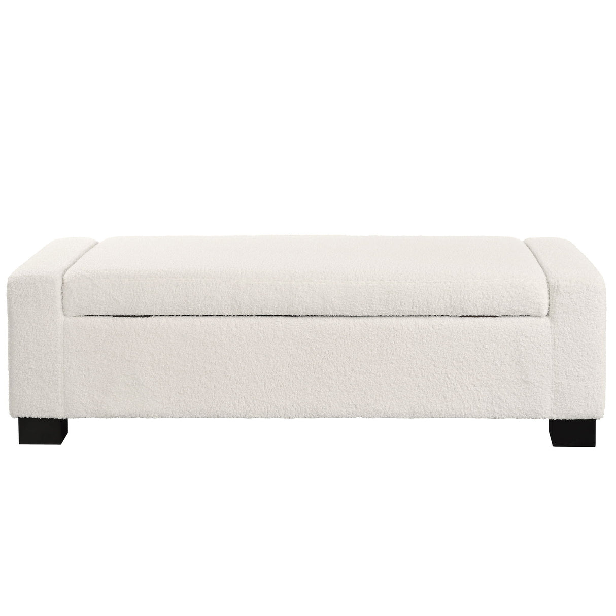Textured Boucle Ottoman Bench With Hinged Lid For Seating And Storage - Beige