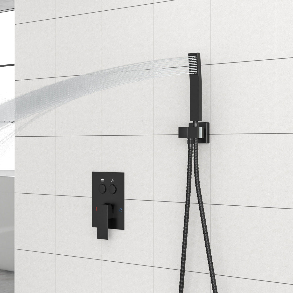 Dual Shower Head System With Rainfall Design, 10" Wall Mounted Square Shower Set - Matte Black