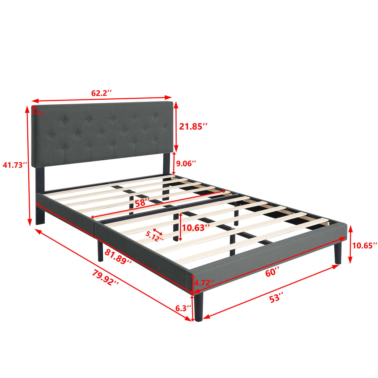 Modern Upholstered Platform Bed Frame With Button Tufted Linen Fabric Headboard