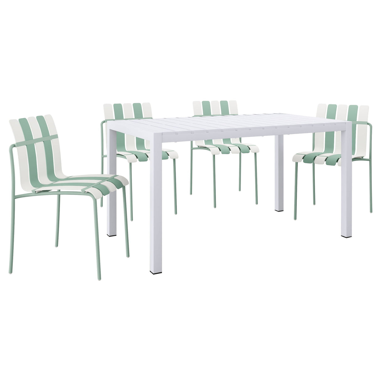 4 Piece Set Of Modern Color Block Designed Single Chairs With Long Table