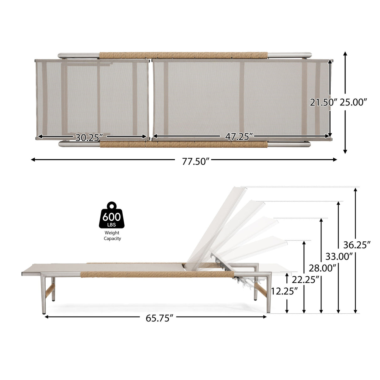 Hargrove - Outdoor Patio Aluminun Chaise Lounge, Outdoor Mesh Seat - Natural / Silver