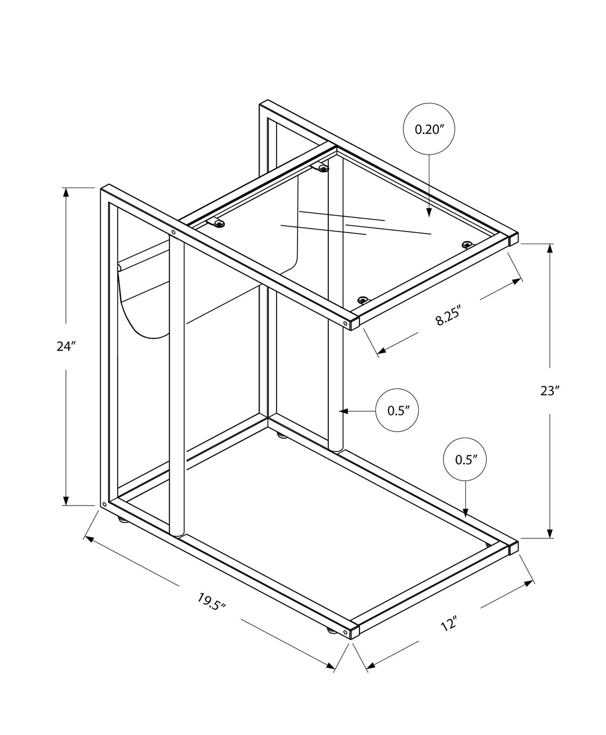 C-Shaped Accent Table Magazine Storage For Living Room - Chrome