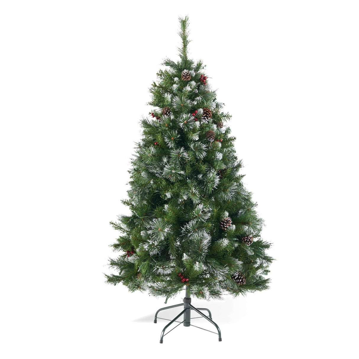 Glitter Bristle Mixed Hinged Tree With Berry And Pine Cones And 200 Cl, 407 Tips - Green