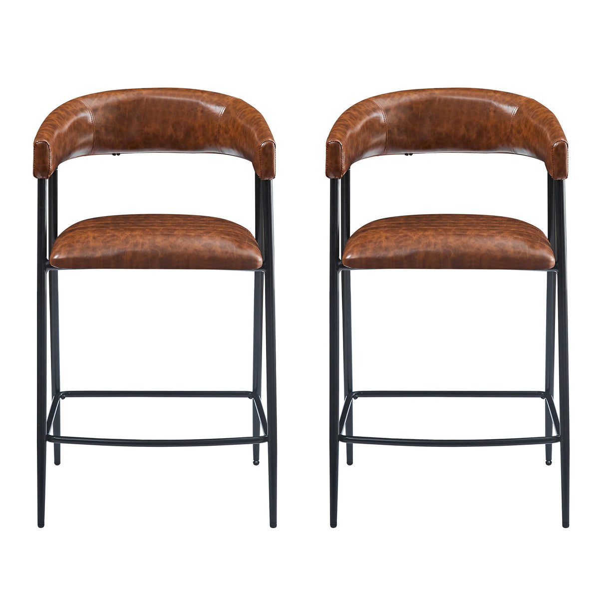 Counter Stools (Set of 2), Upholstered Counter Stools With Iron Frame, Backrest, Footrest, Arm Counter Stools For Home Bar, Kitchen Counter - Brown